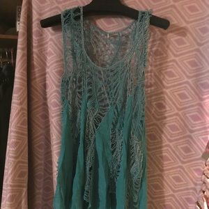 Teal green handkerchief bottom shirt